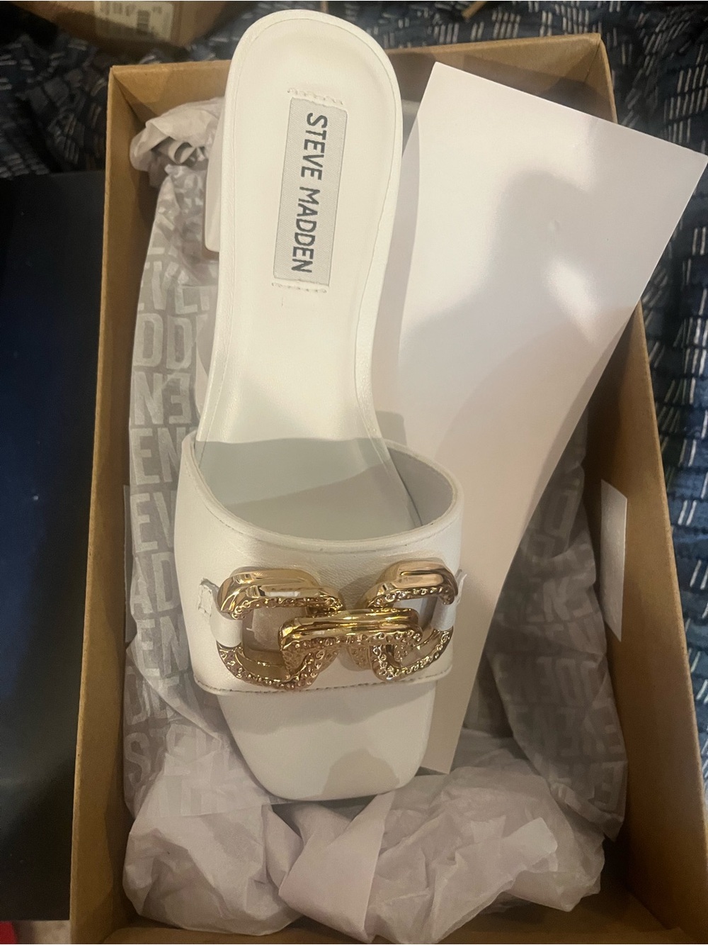 Steve Madden NWT in box White Sandals with Gold Accent